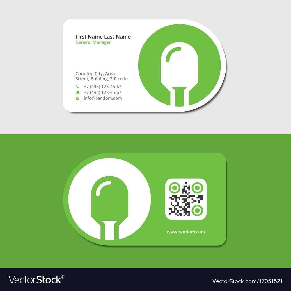 Green Business Card With Electric Lamp And Qr Code With Qr Code Business Card Template