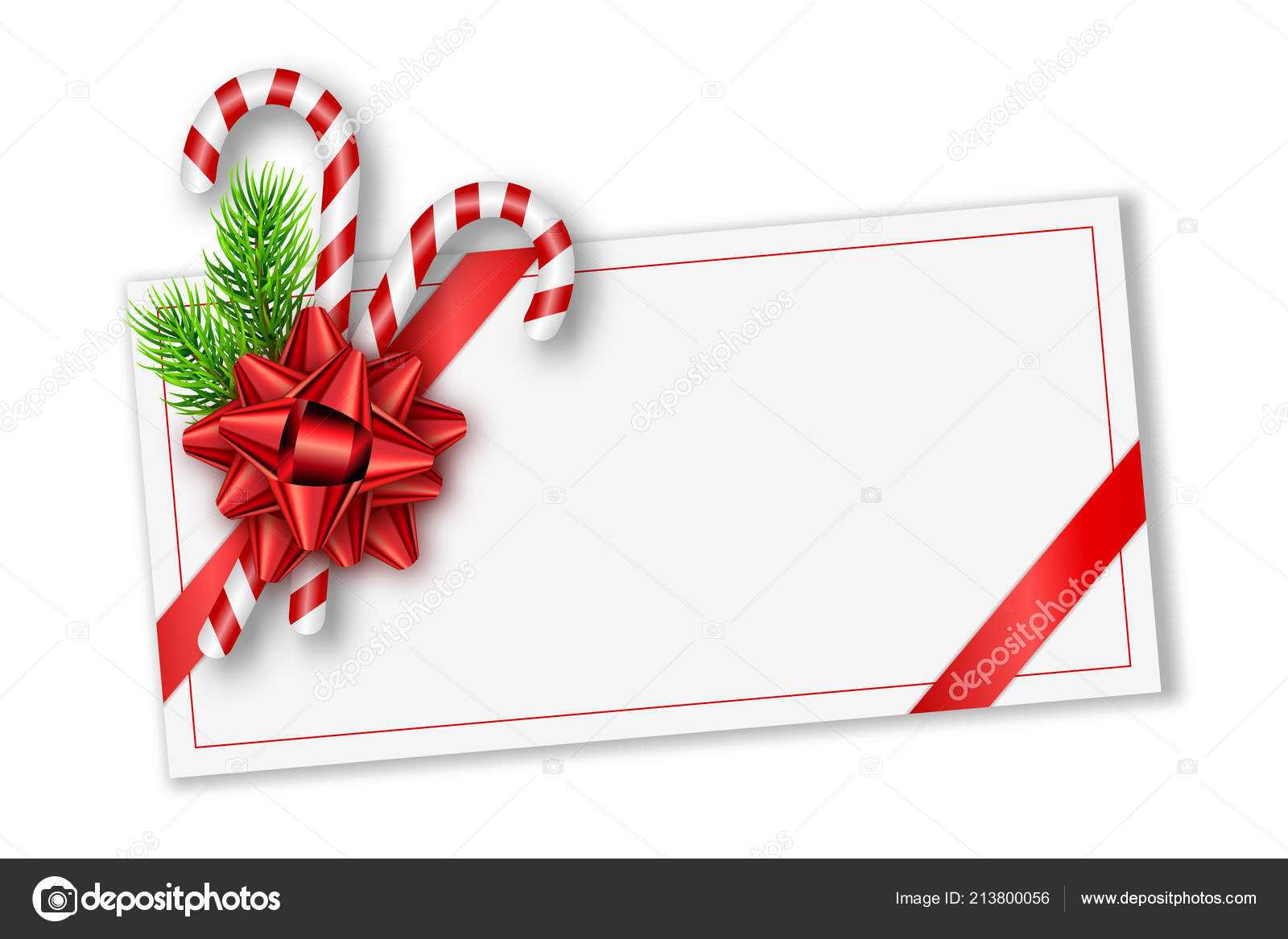 Holiday Christmas Gift Card With Red Bow, Fir Tree Branches Intended For Present Card Template