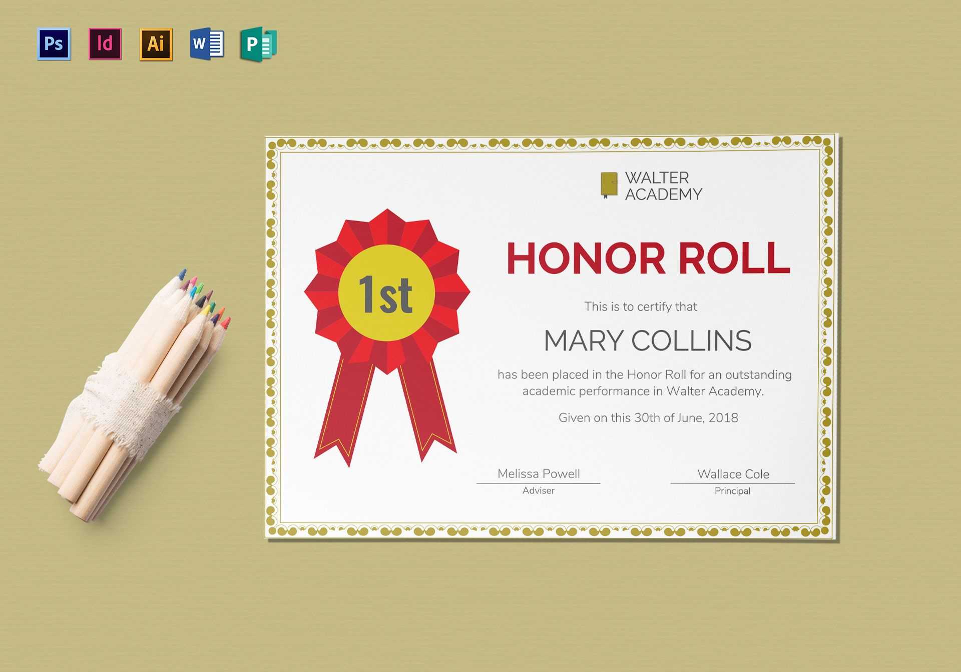 Honor Roll Certificate Template regarding Honor Roll Certificate Template