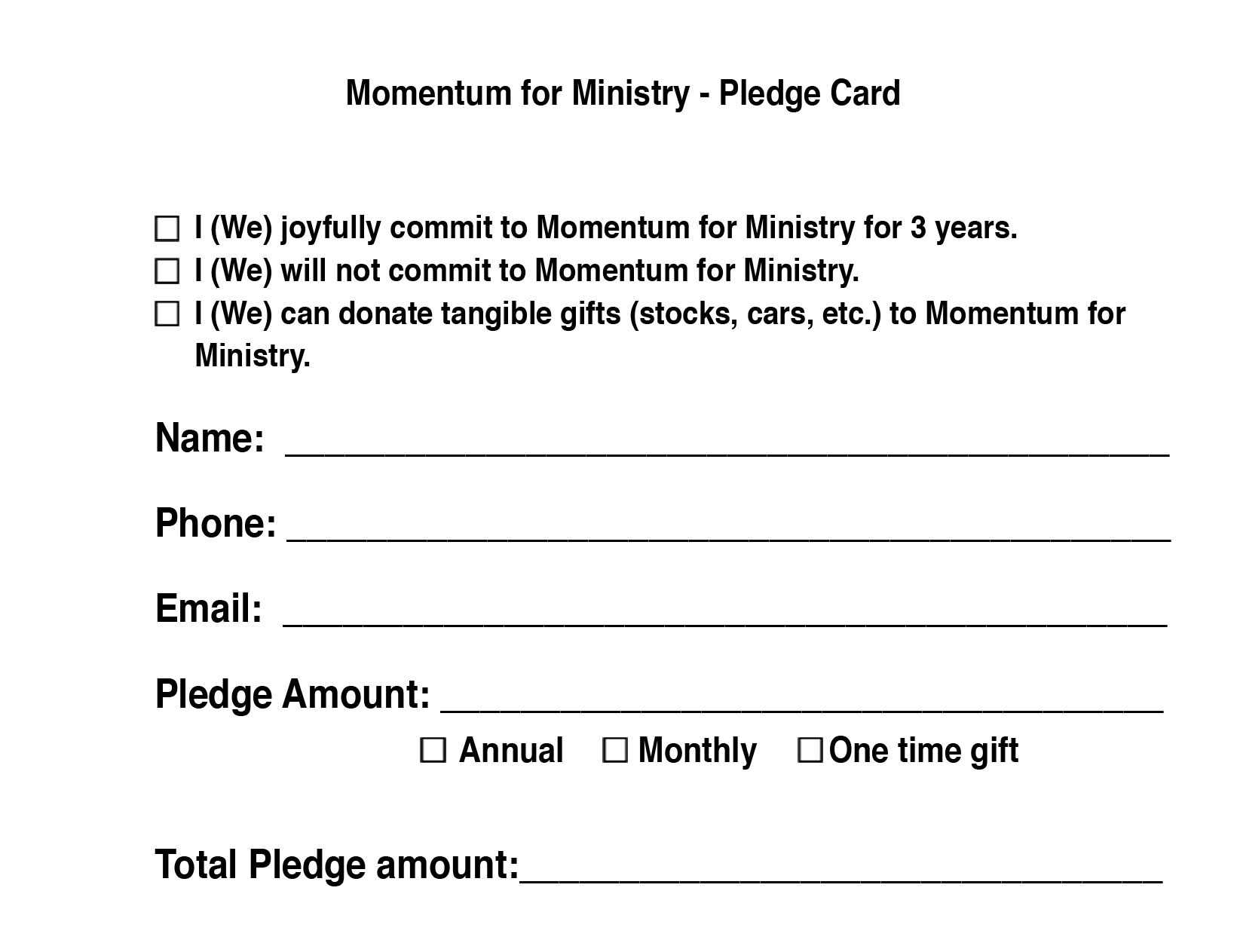 Hope Covenant Church: Chandler Az > Momentum For Ministry In Church Pledge Card Template