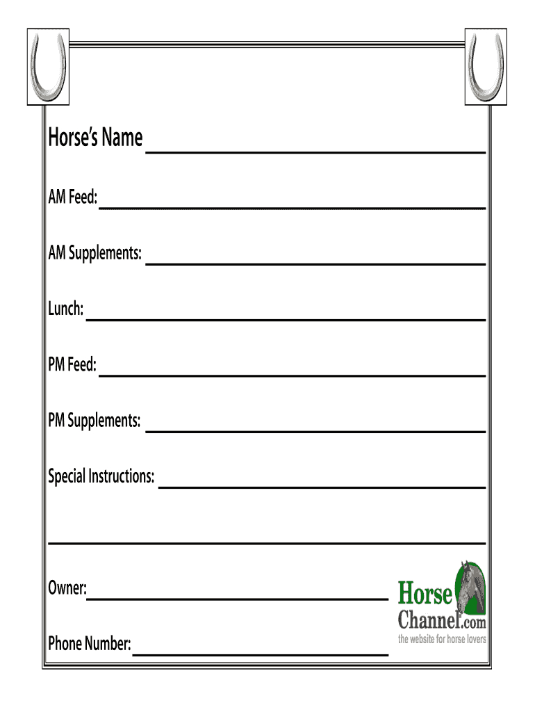 Horse Stall Card Template - Fill Online, Printable, Fillable Regarding Horse Stall Card Template