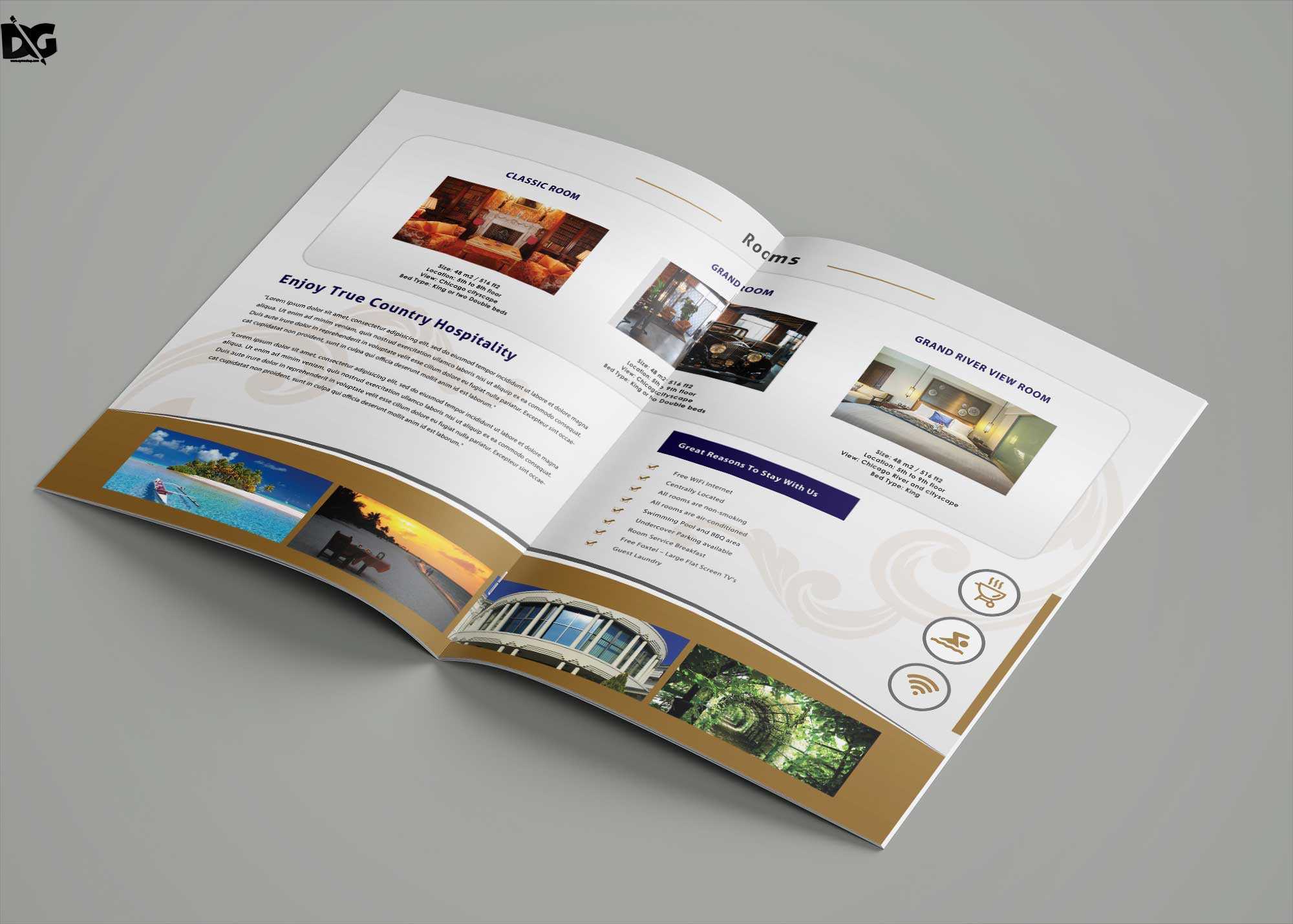 Hotel Resort Bi Fold Brochure Design Template – 99Effects With Regard To Hotel Brochure Design Templates