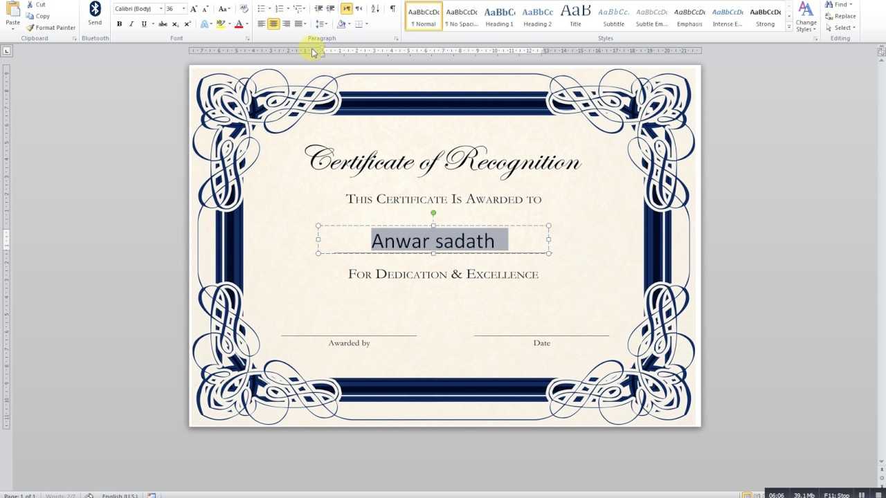 How To Create A Certificate In Ms Word With Regard To Word 2013 Certificate Template