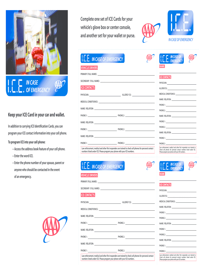 Ice Cards – Fill Online, Printable, Fillable, Blank | Pdffiller For Emergency Contact Card Template