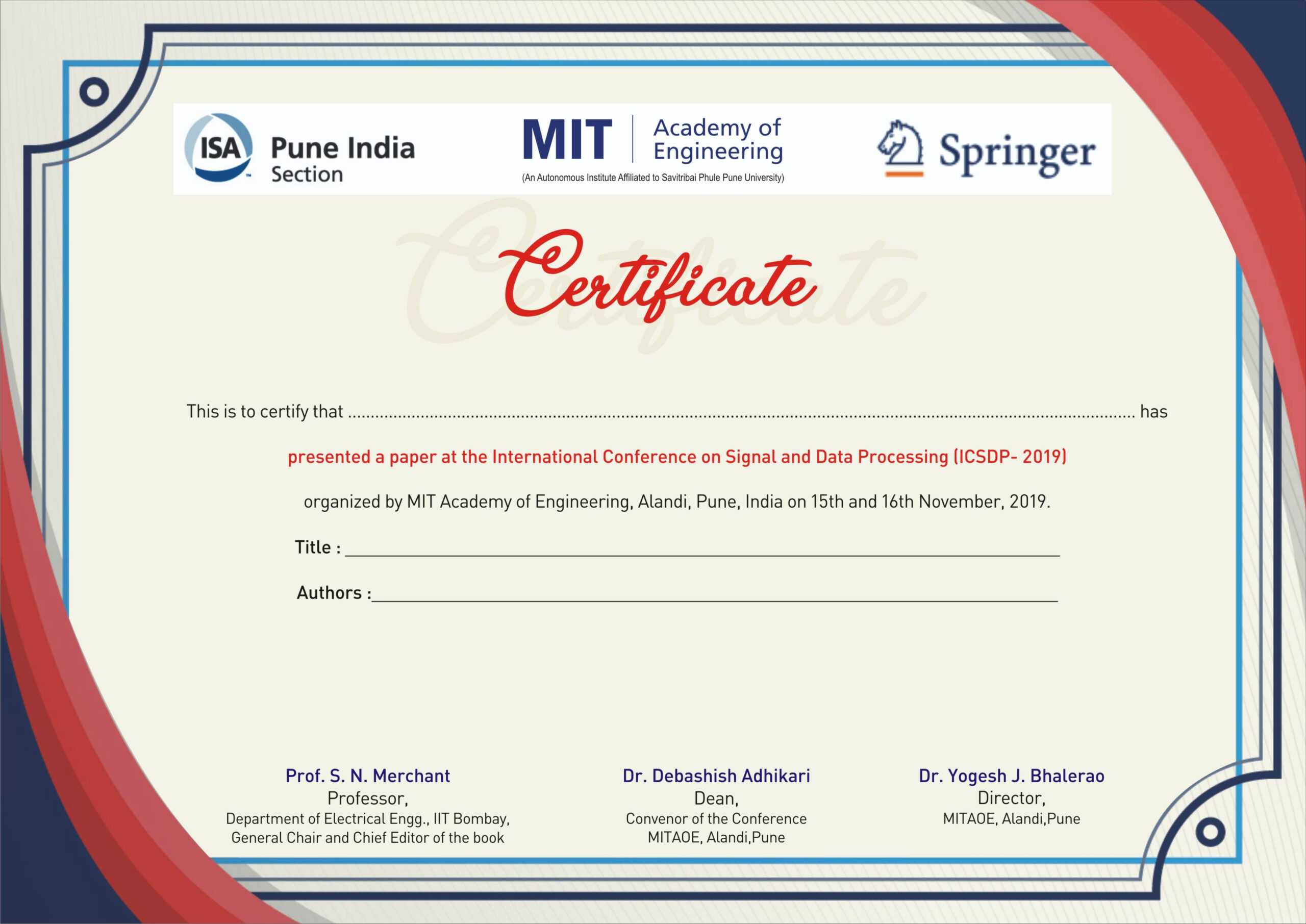 International Conference On Signal & Data Processing (Icsdp) Regarding International Conference Certificate Templates