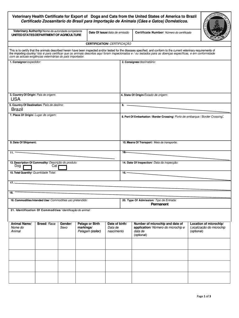 Interstate Health Certificate For Dogs And Cats Form – Fill In Veterinary Health Certificate Template