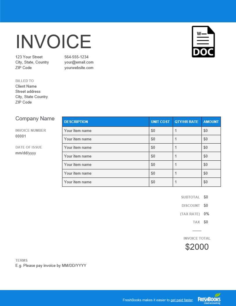 Invoice Template | Create And Send Free Invoices Instantly For Credit Card Bill Template