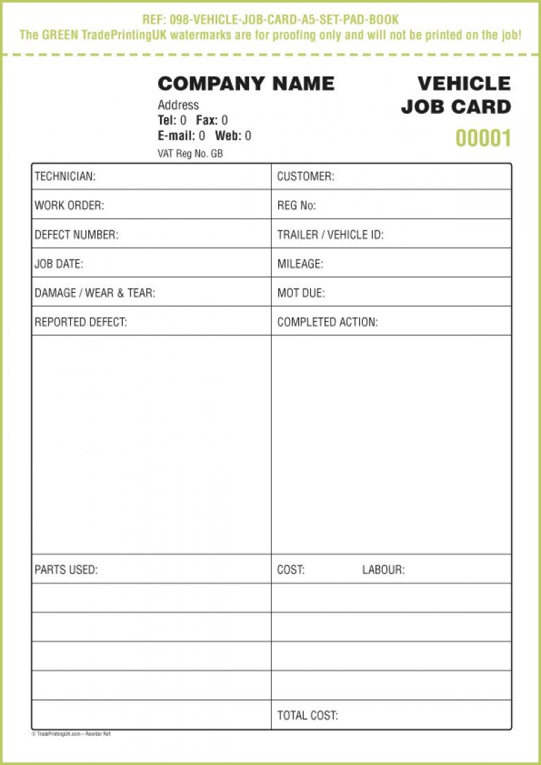 Job Card Sample Doc Vehicle Service Report Forms Ncr With Service Job Card Template