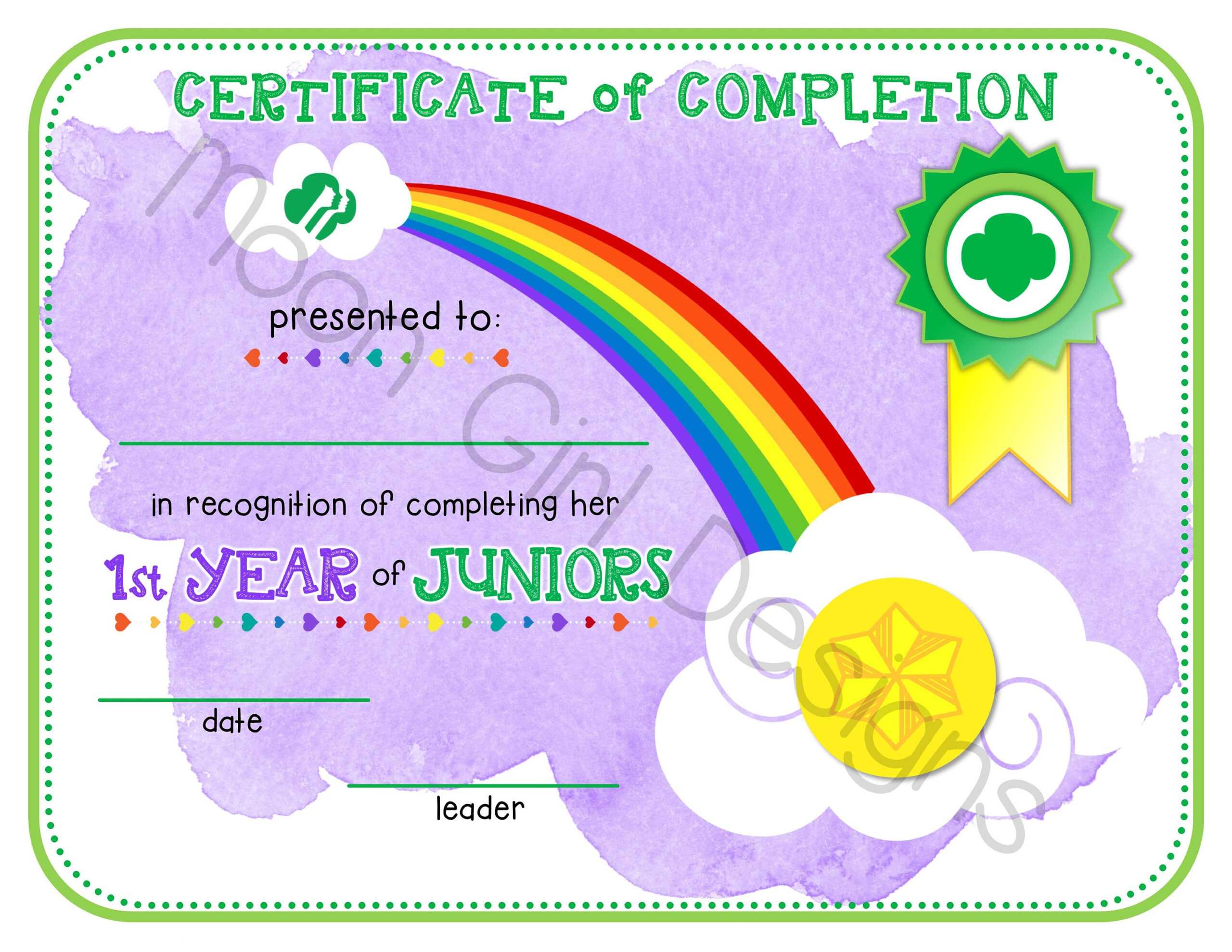 Junior Girl Scout 1St Year Completion Certificate Template Printable Pdf  Download With Regard To Iq Certificate Template