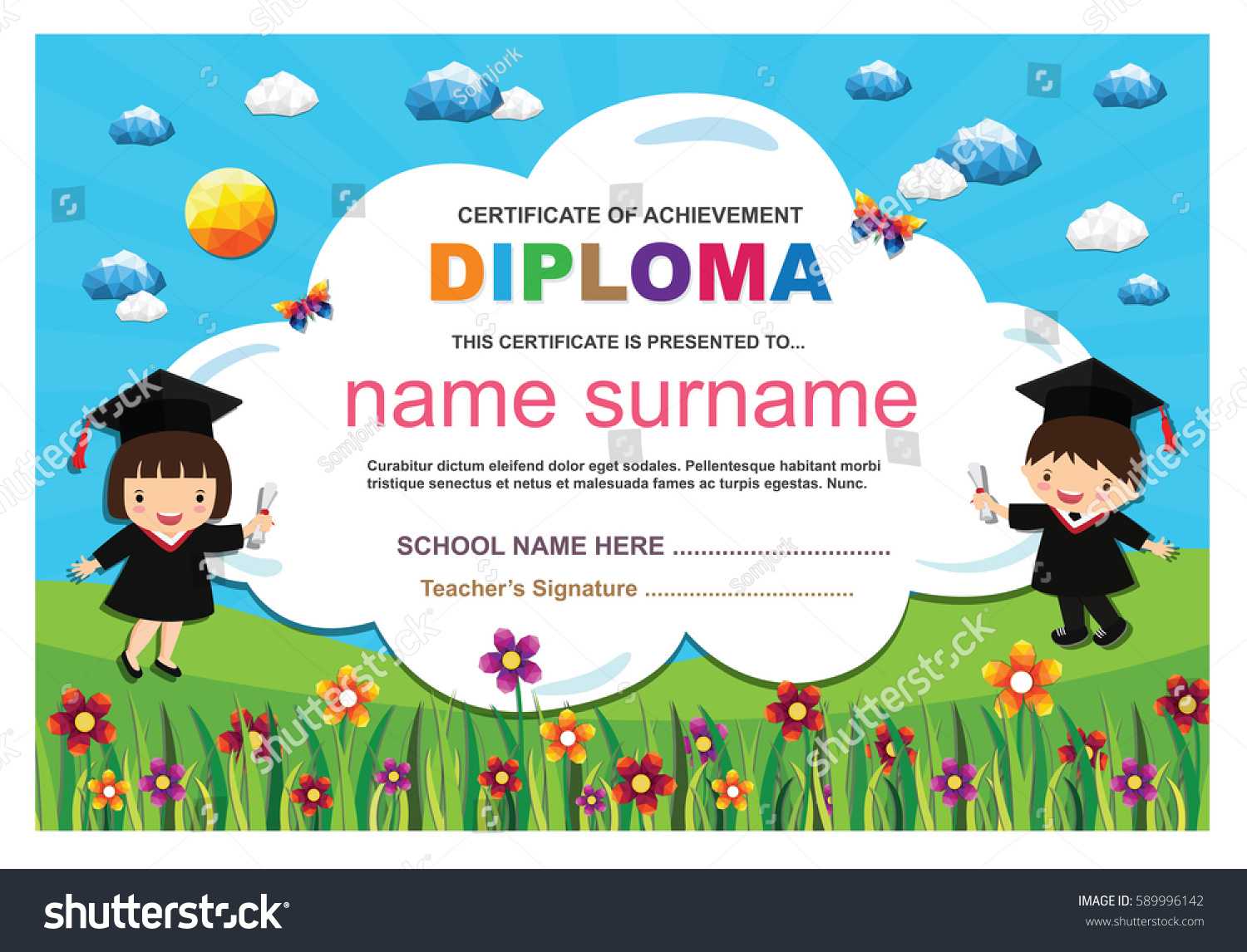 Kids Diploma Certificate Polygonal Style Lovely Within Children's Certificate Template