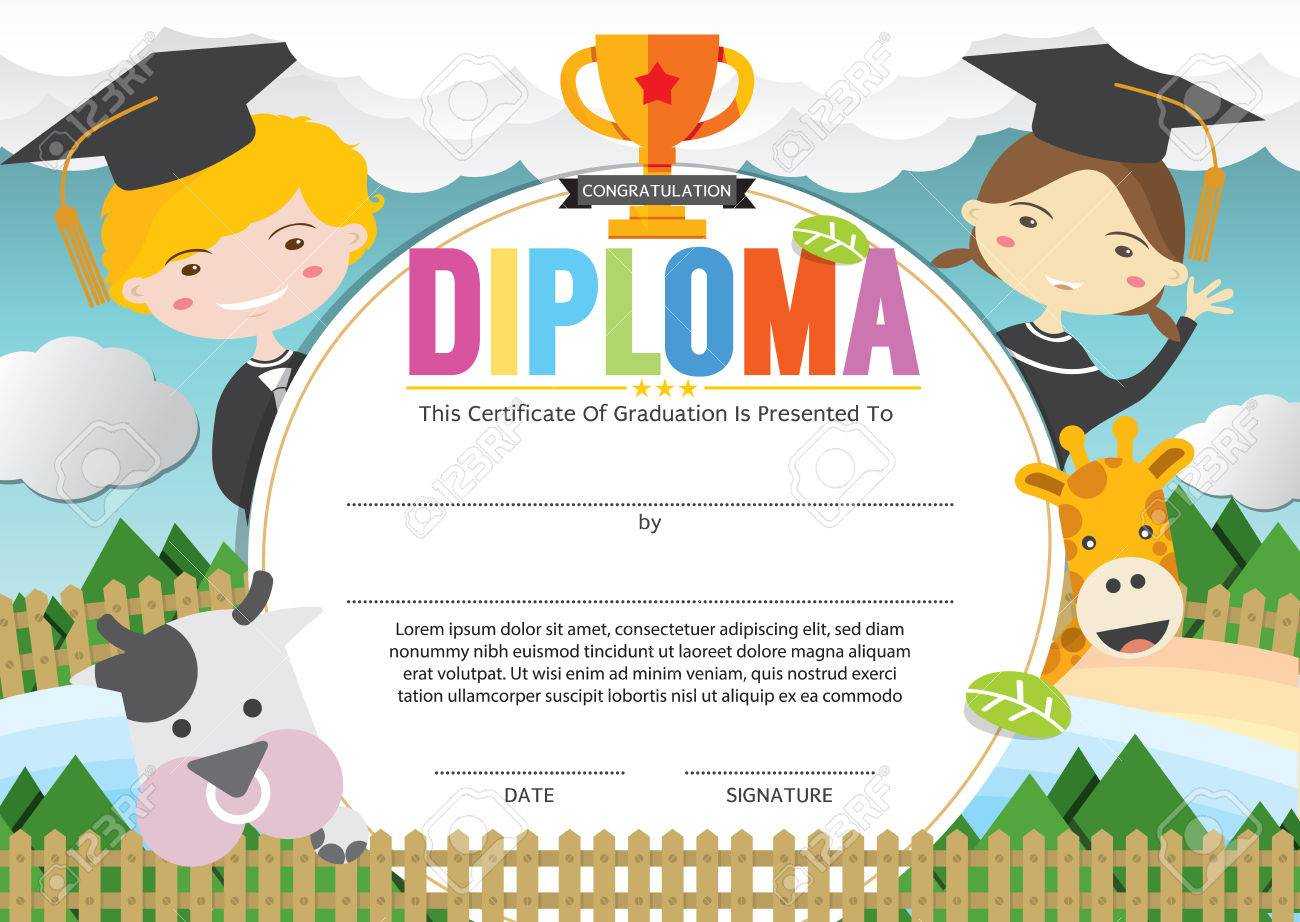 Kids Diploma Certificate Template Vector Illustration For Preschool Graduation Certificate Template Free