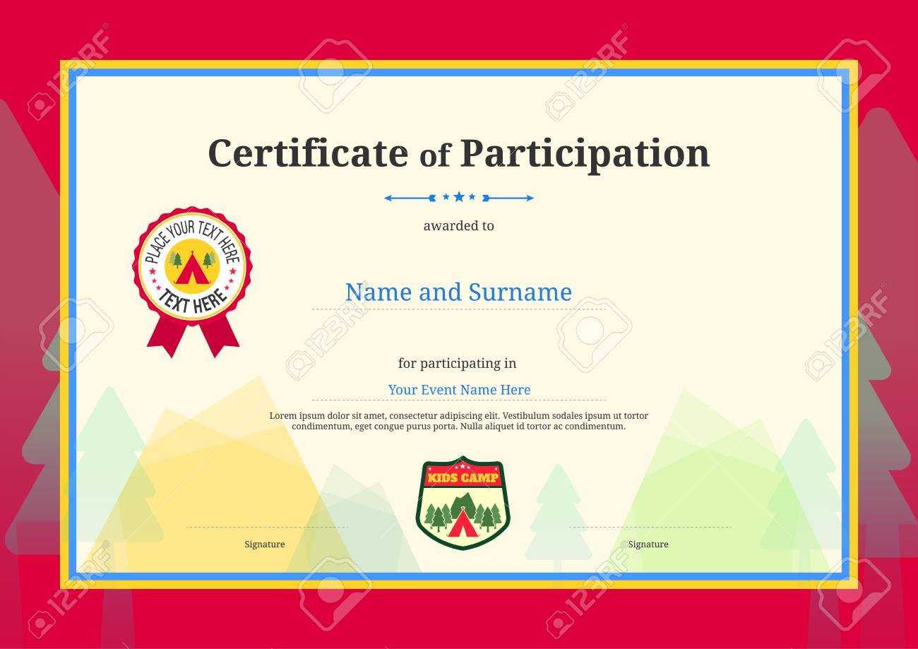Kids Diploma Or Certificate Of Participation Template With Colorful.. Intended For Certification Of Participation Free Template