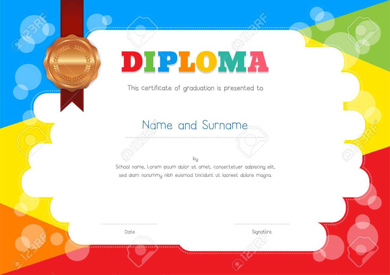 Kids Diploma Or Certificate Template With Colorful Background Pertaining To Free Kids Certificate Templates