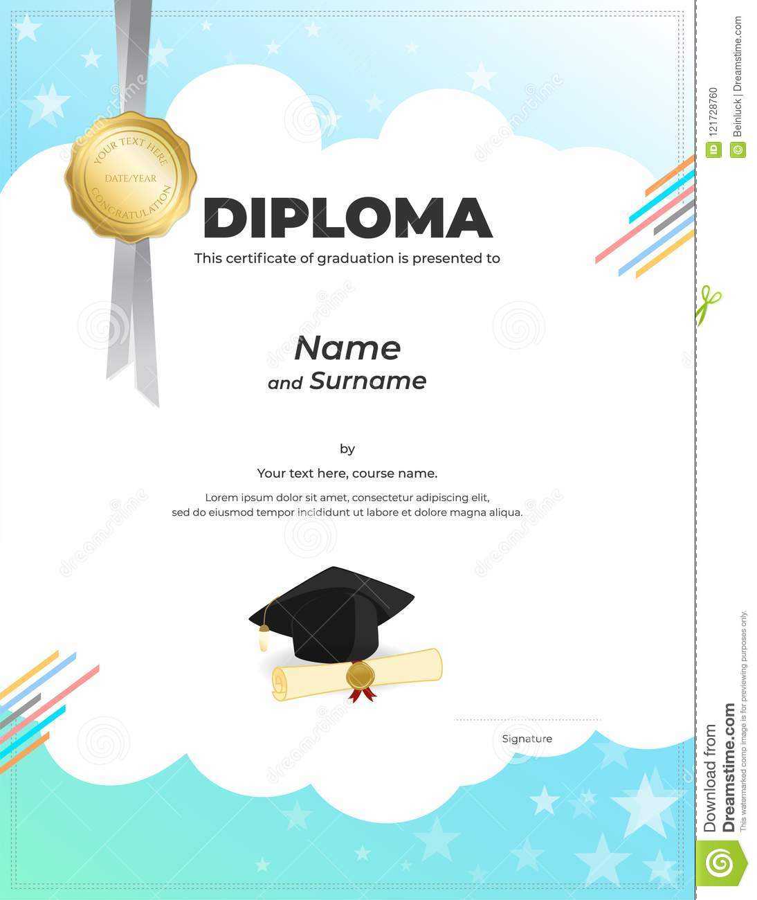 Kids Diploma Or Certificate Template With Colorful Inside Preschool Graduation Certificate Template Free