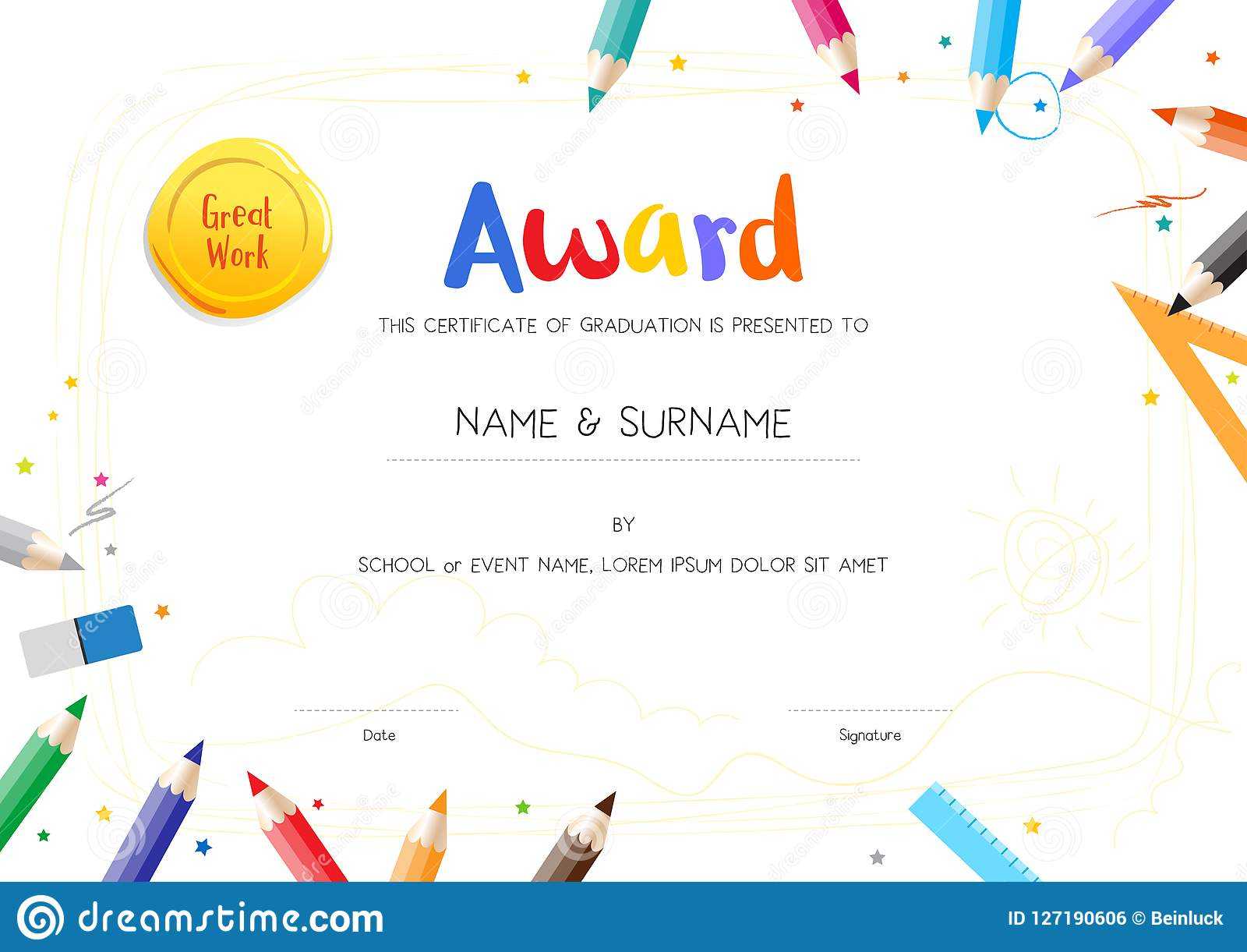 Kids Diploma Or Certificate Template With Painting Stuff Pertaining To Preschool Graduation Certificate Template Free