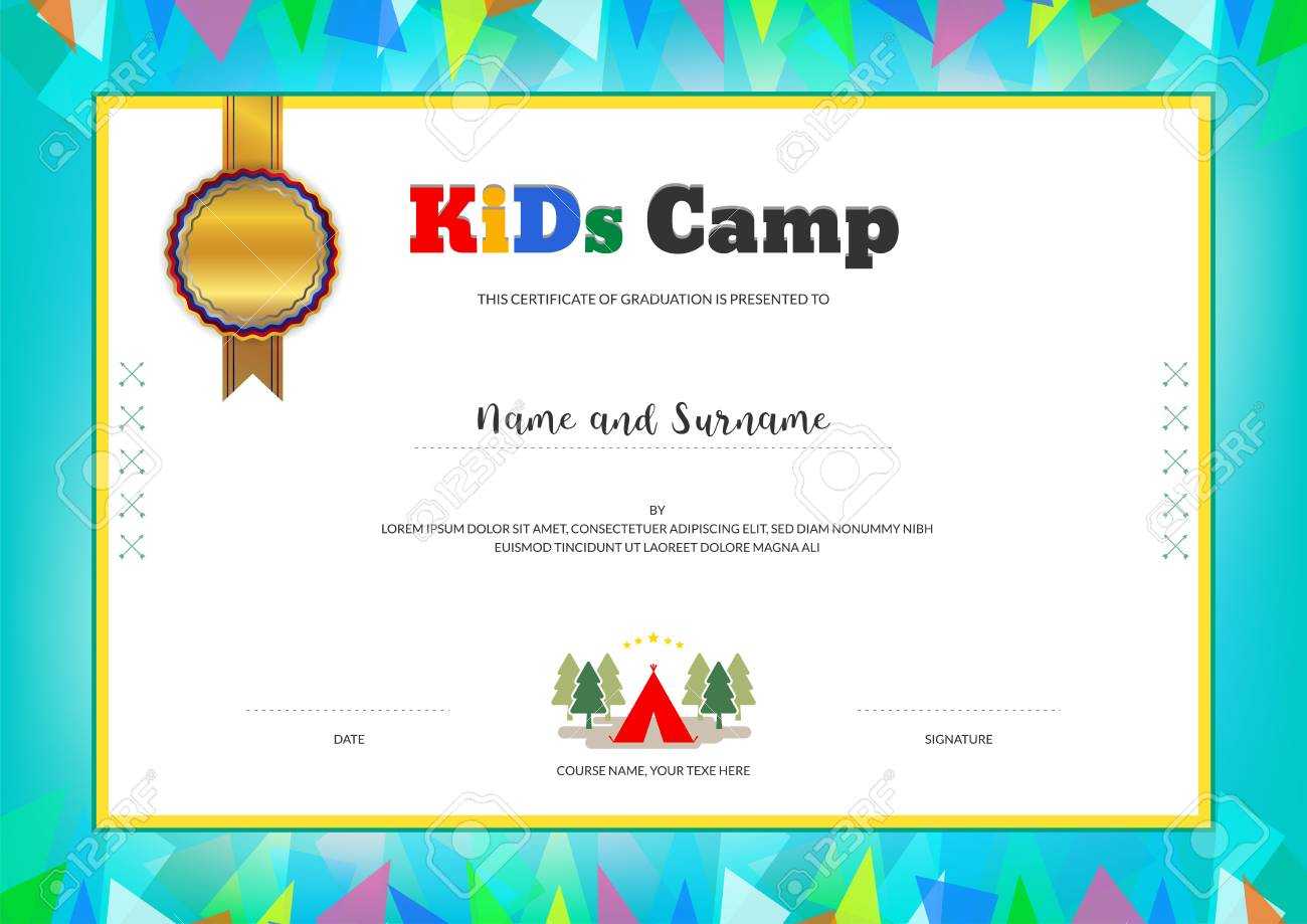 Kids Summer Camp Diploma Or Certificate Template With Colorful.. Regarding Summer Camp Certificate Template