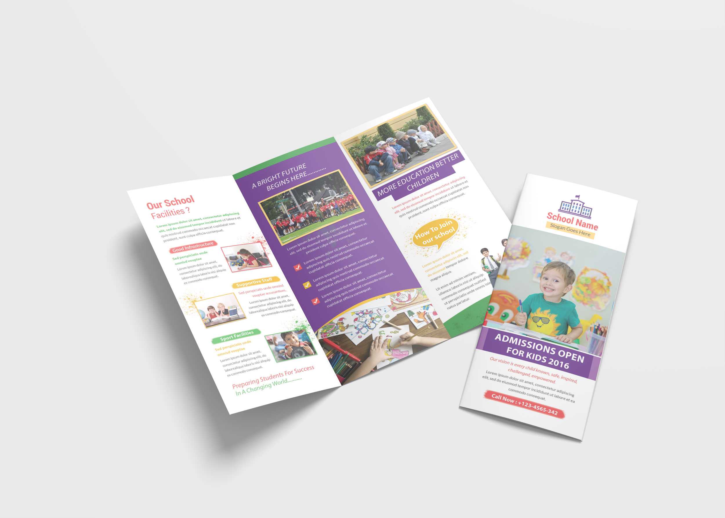 Kindergarten School Tri Fold Brochure Design Template Regarding Tri Fold School Brochure Template