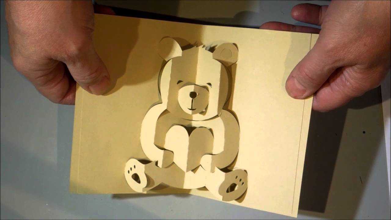 Kirigami Bear Pop Up Card With Teddy Bear Pop Up Card Template Free