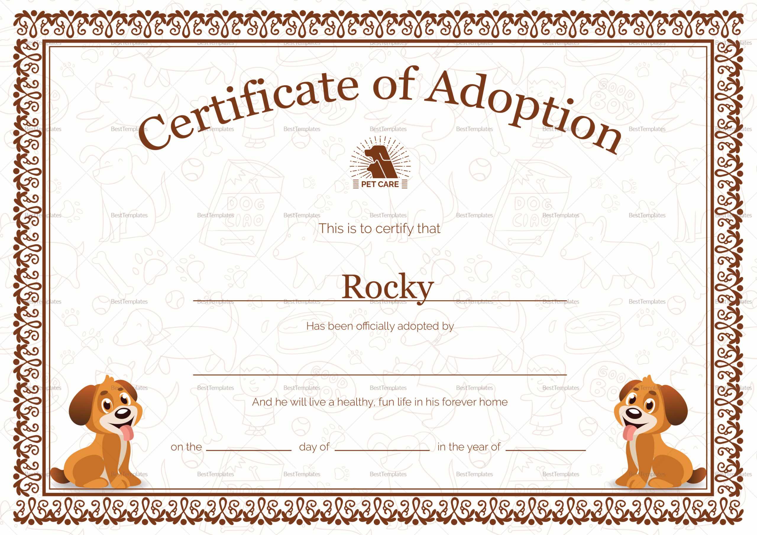 Kitten Adoption Certificate With Pet Adoption Certificate Template