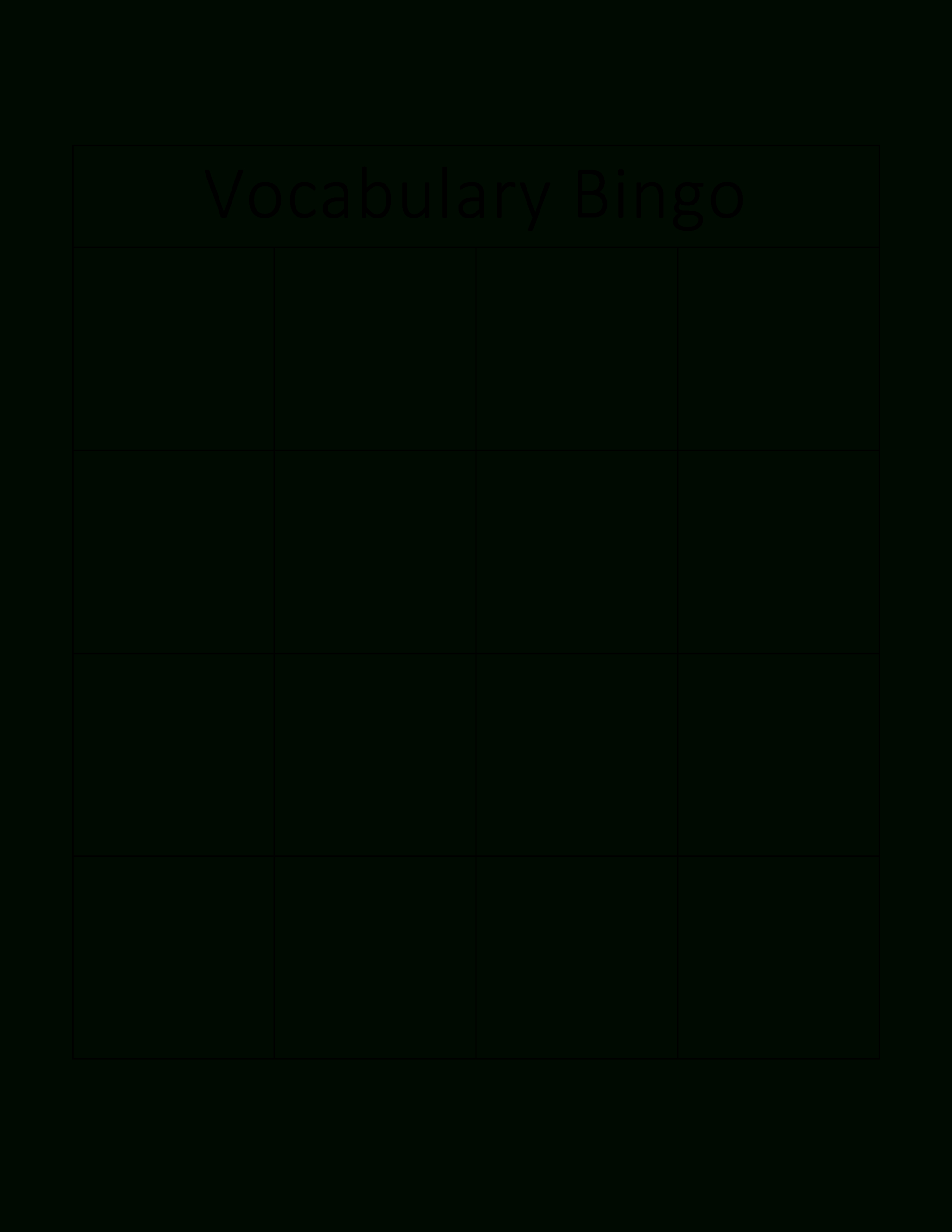 Kostenloses Vocabulary Bingo Card for Bingo Card Template Word