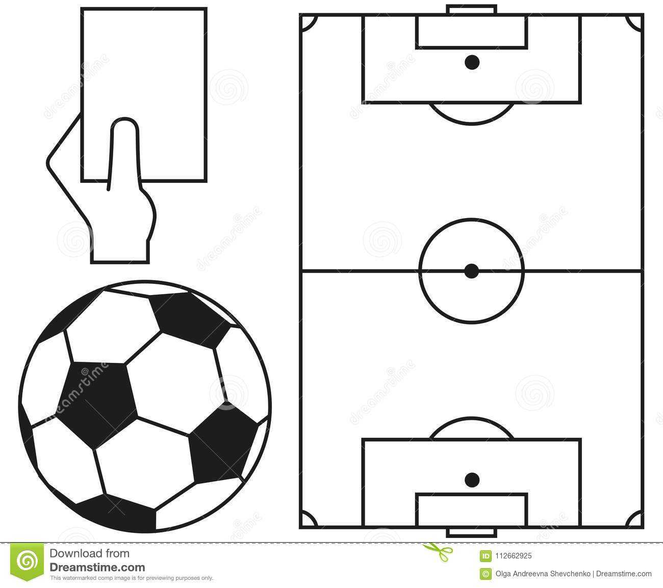 Line Art Soccer Ball, Field, Referee Card Icon Set. Stock Within Soccer Referee Game Card Template