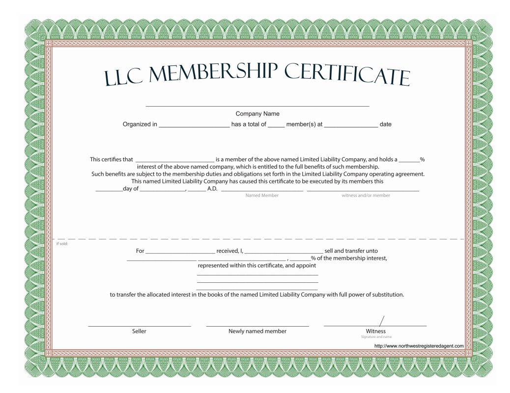 Llc Membership Certificate - Free Template Inside This Certificate Entitles The Bearer To Template