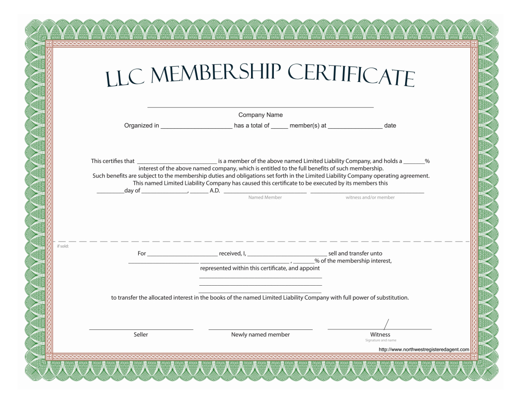 Llc Membership Certificate – Free Template Intended For Shareholding Certificate Template