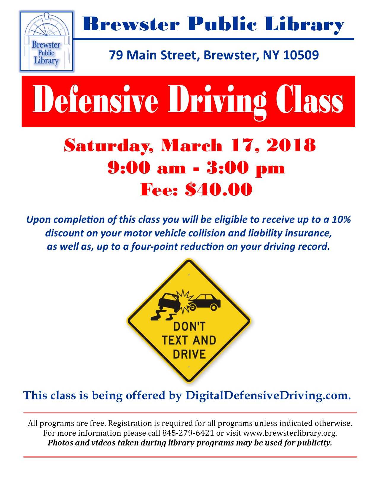 March 17 Defensive Driving Course At Brewster Library With Regard To Safe Driving Certificate Template