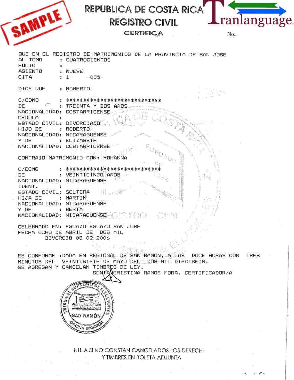 Marriage Certificate Costa Rica Inside Marriage Certificate Translation From Spanish To English Template