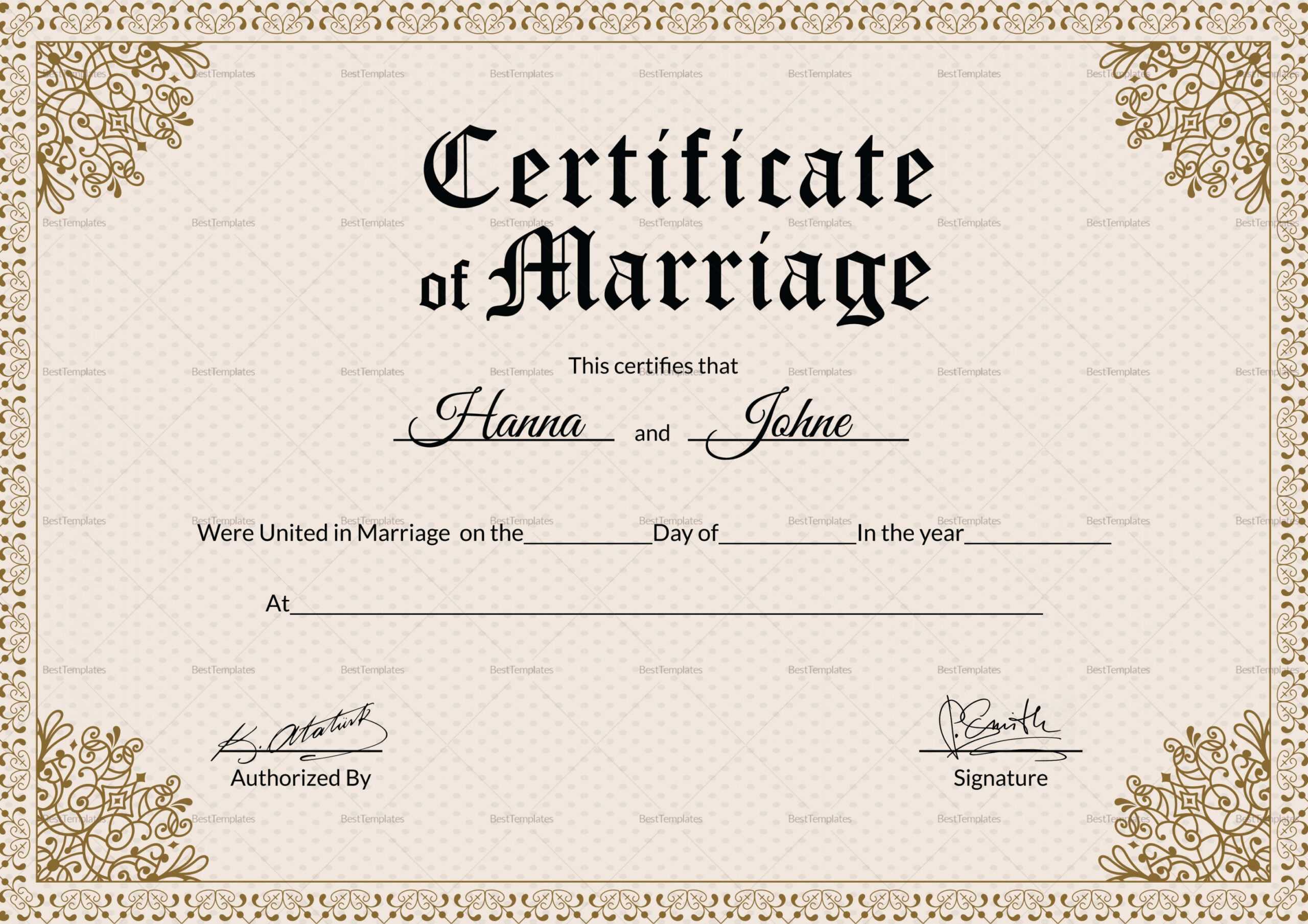 Marriage Certificate Doc - Karan.ald2014 For Blank Marriage Certificate Template