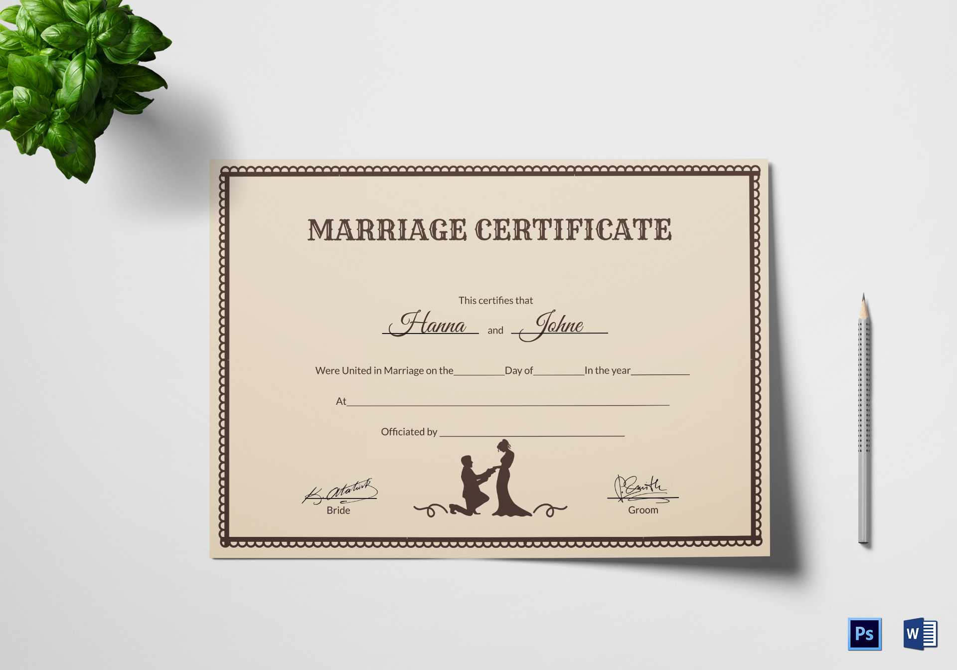 Marriage Certificate Template Word – Karan.ald2014 With Regard To Certificate Of Marriage Template