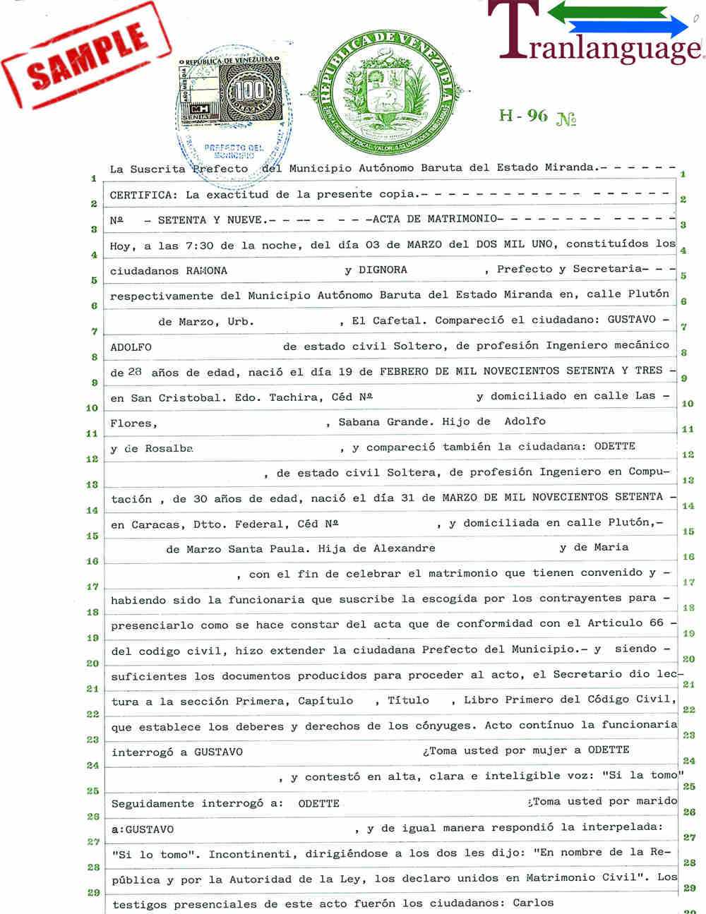Marriage Certificate Venezuela With Marriage Certificate Translation From Spanish To English Template