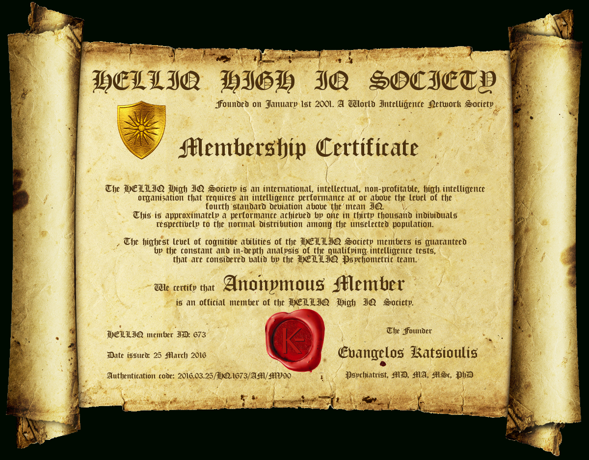 Membership | Helliq High Iq Society For Iq Certificate Template