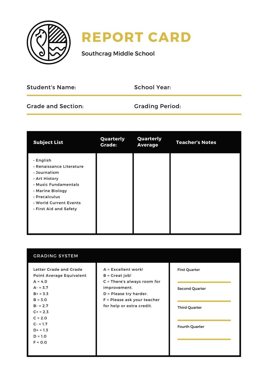 Middle School Report Card – Templatescanva Pertaining To Middle School Report Card Template