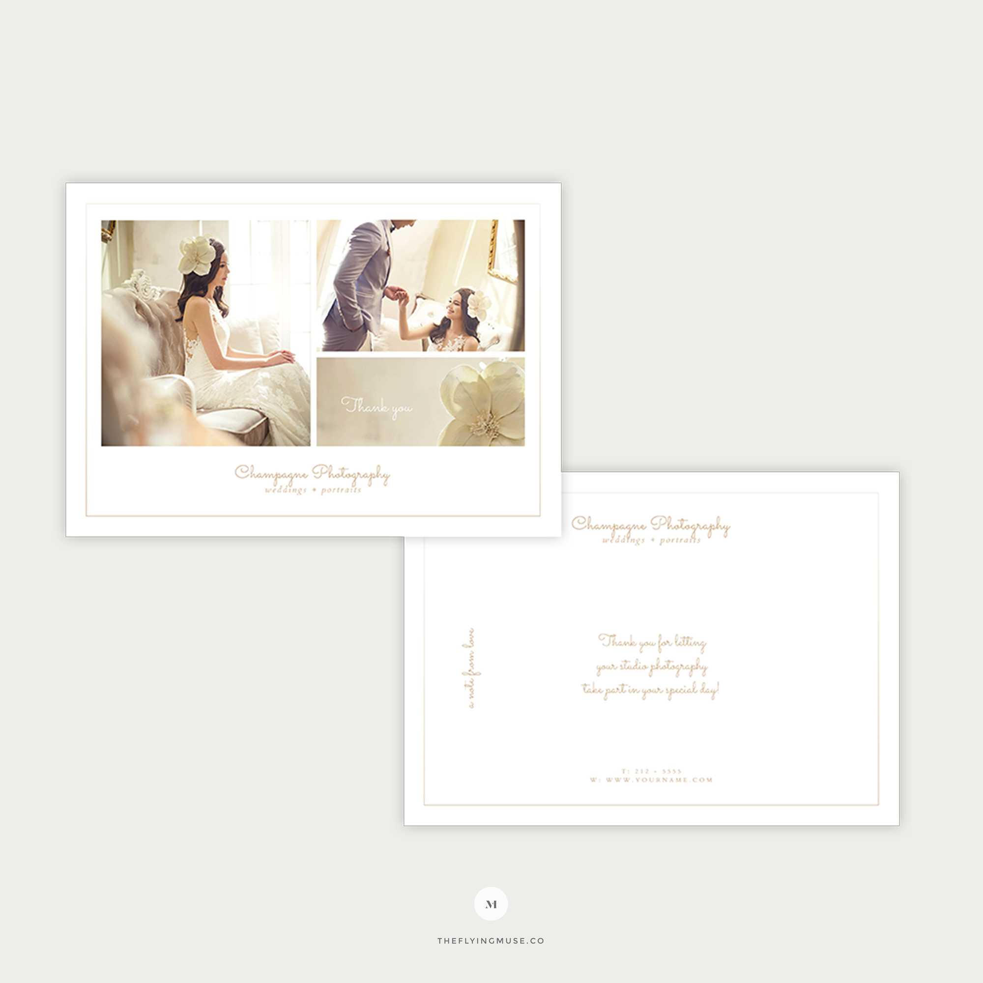 Minimal Thank You Card Template For Wedding Photographers – Champagne  Collection | The Flying Muse With Template For Wedding Thank You Cards