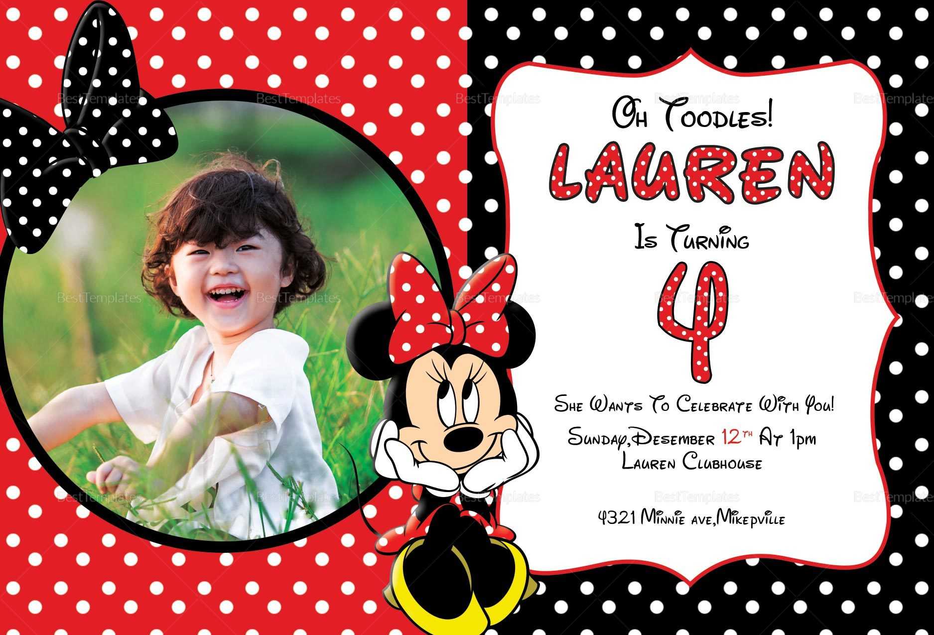 Minnie Mouse Photo Invitation Card Template In Minnie Mouse Card Templates