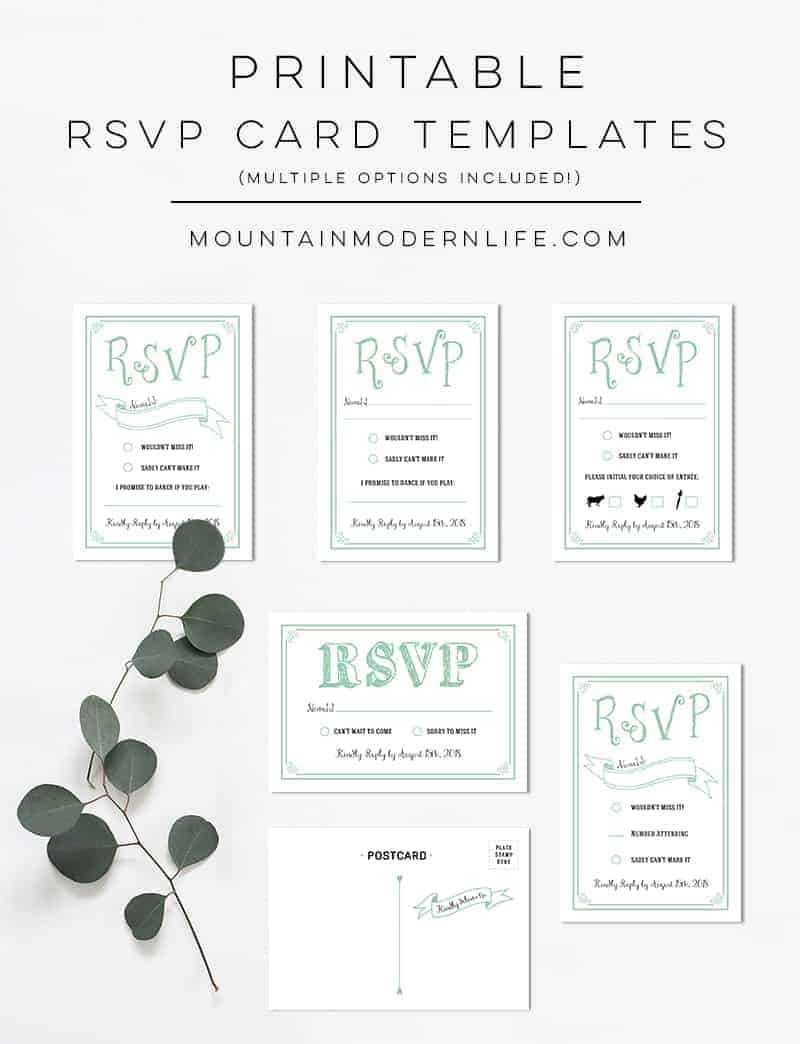Mint Rustic Diy Rsvp Card For Template For Rsvp Cards For Wedding