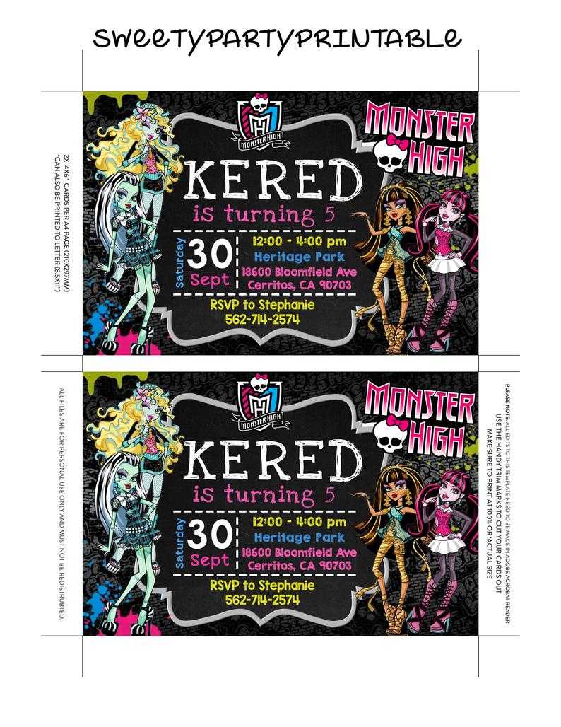Monster High Invitation Instant Download, Monster High Editable Invitation,  Monster High Birthday, Monster High Party, Monster High Invites Regarding Monster High Birthday Card Template