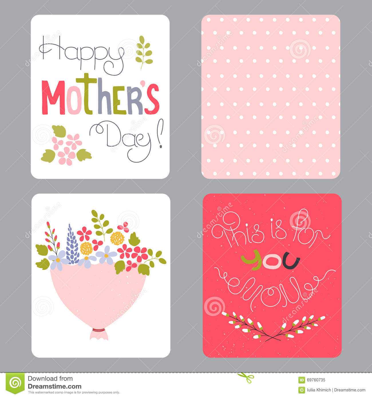 Mothers Day Set Of Cards Stock Vector. Illustration Of Party For Mothers Day Card Templates