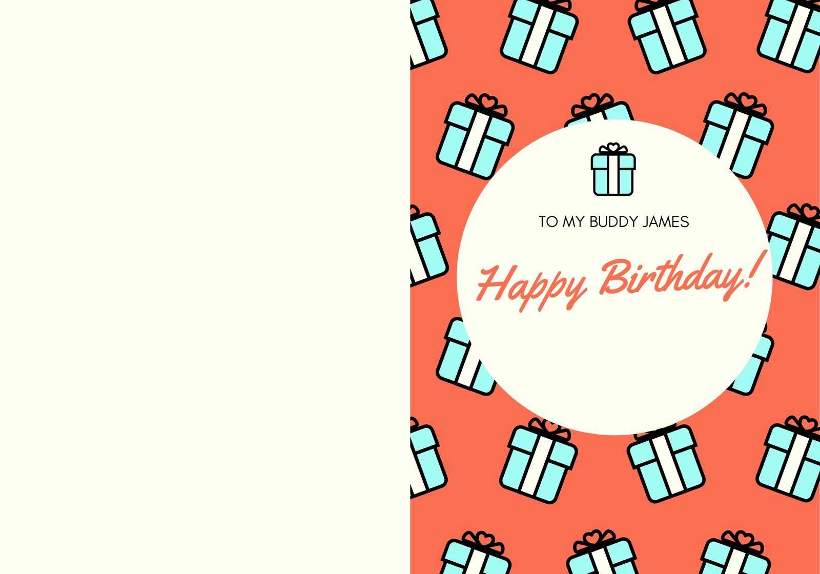 Orange Teal Gift Present Birthday Funny Friend Folded Card Inside Foldable Birthday Card Template