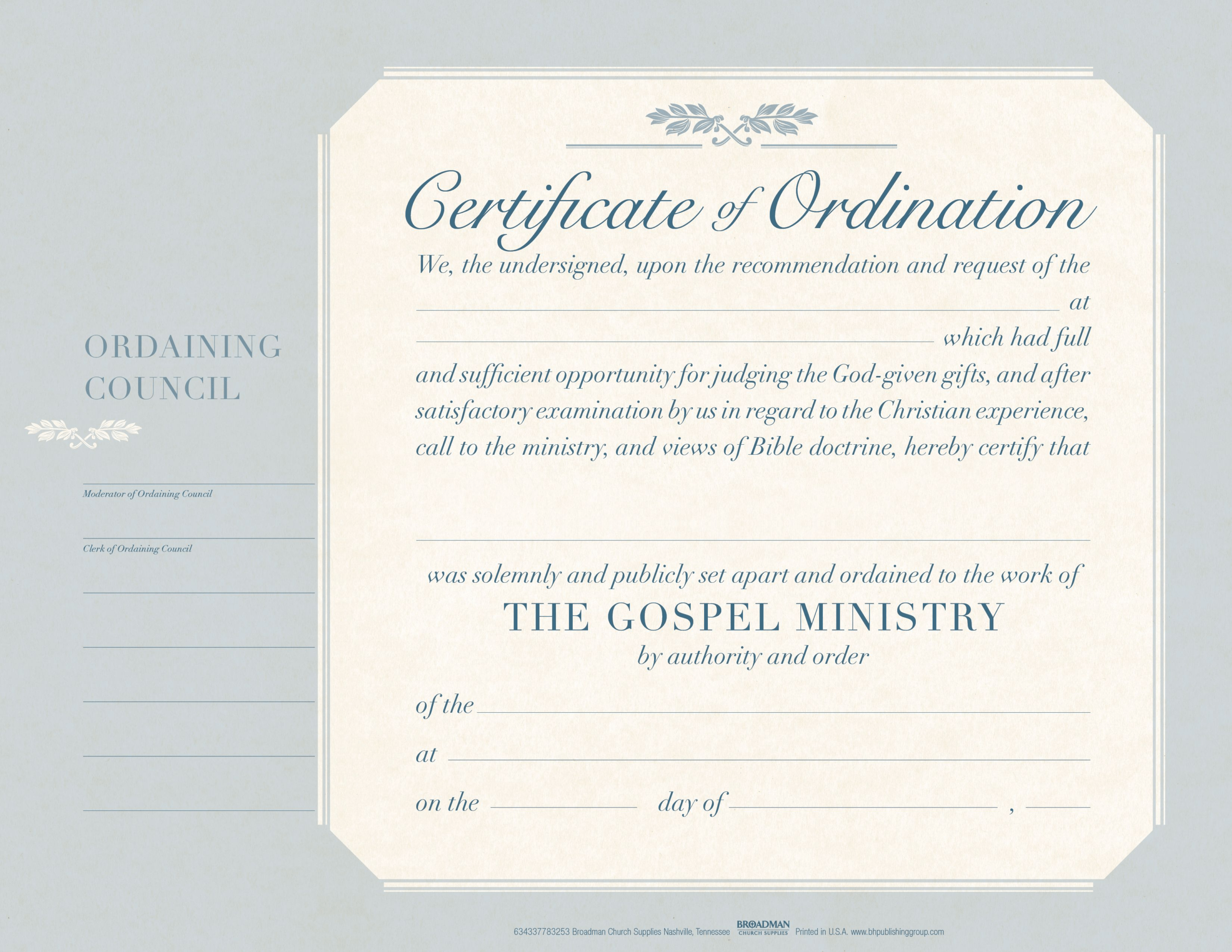 Ordination Flat Certificate (Pkg 6) – B&h Publishing Regarding Certificate Of Ordination Template