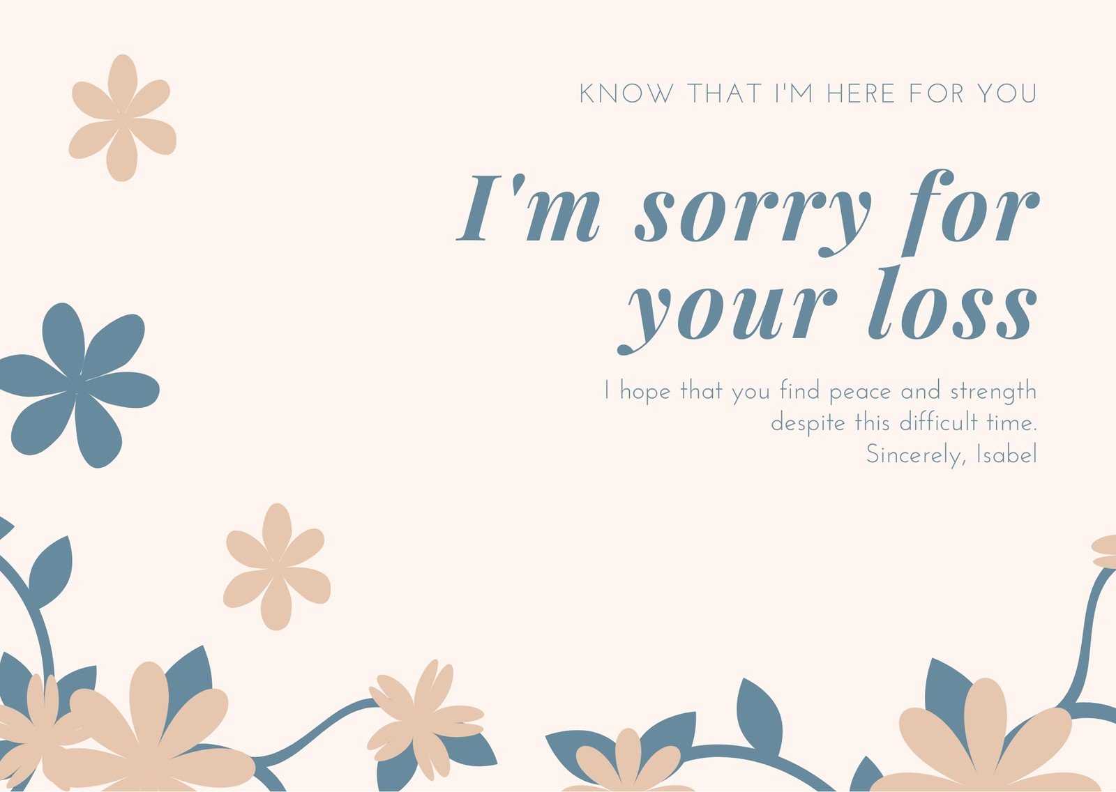 Pale Pink Blue Flowers Quote Sympathy Card – Templatescanva Within Sorry For Your Loss Card Template