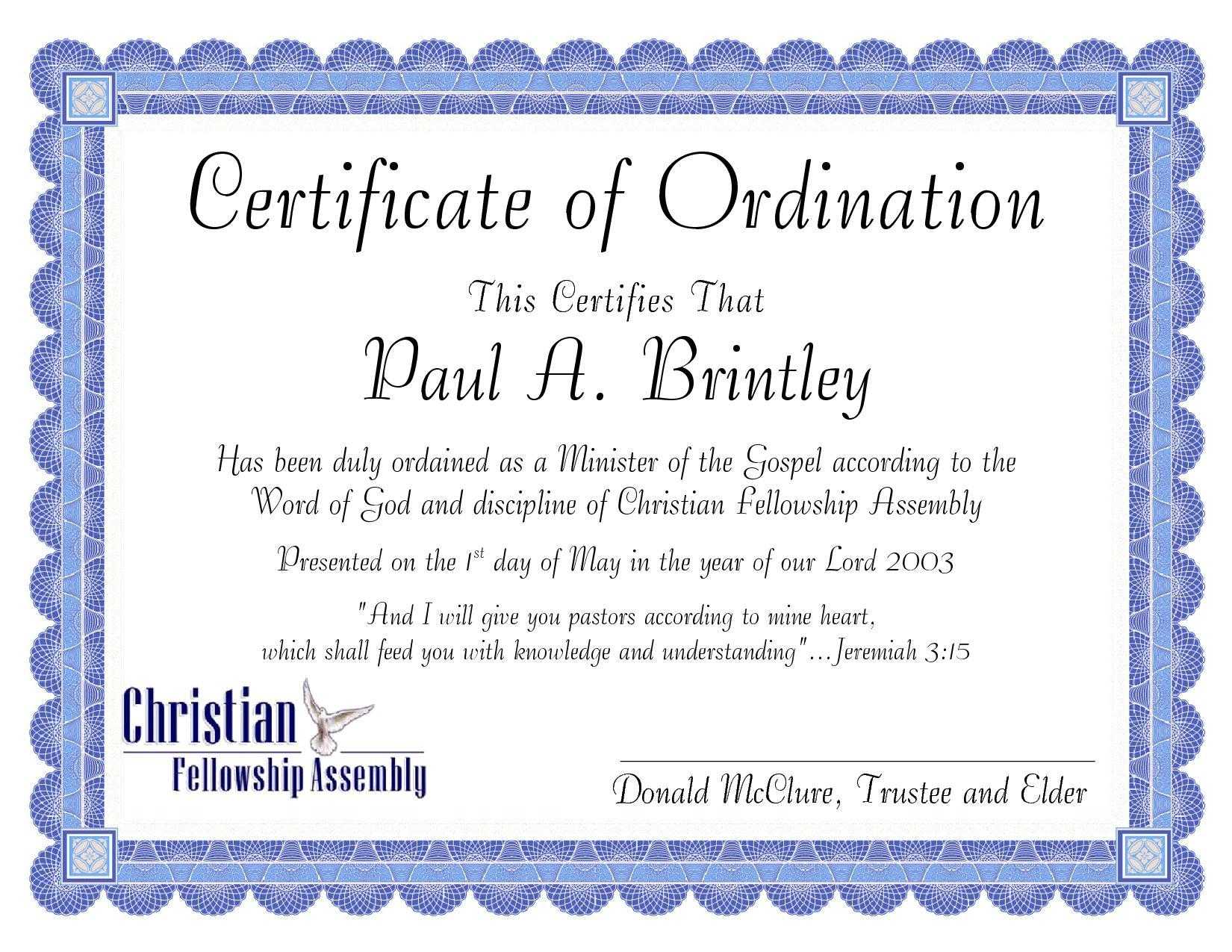 Pastoral Ordination Certificatepatricia Clay - Issuu Intended For Certificate Of Ordination Template