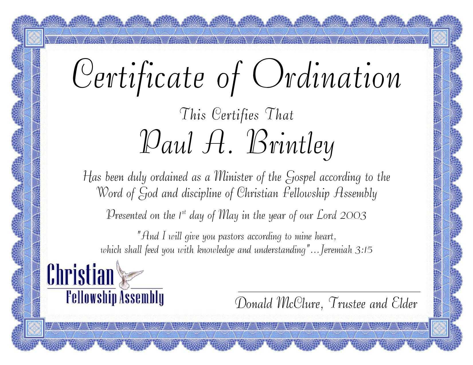 Pastoral Ordination Certificatepatricia Clay – Issuu Throughout Ordination Certificate Template