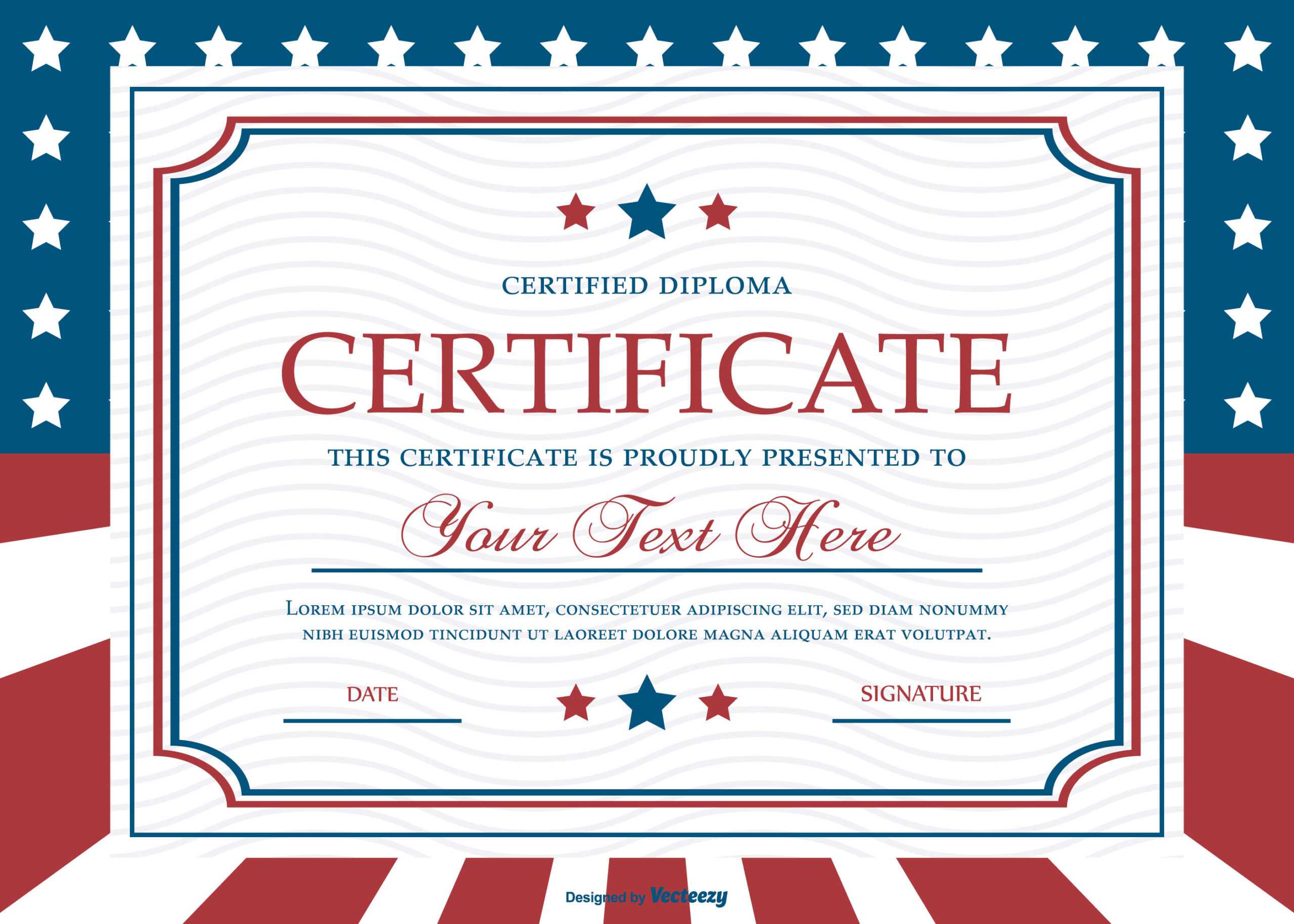 Patriotic Style Certificate Template – Download Free Vectors With Regard To Classroom Certificates Templates