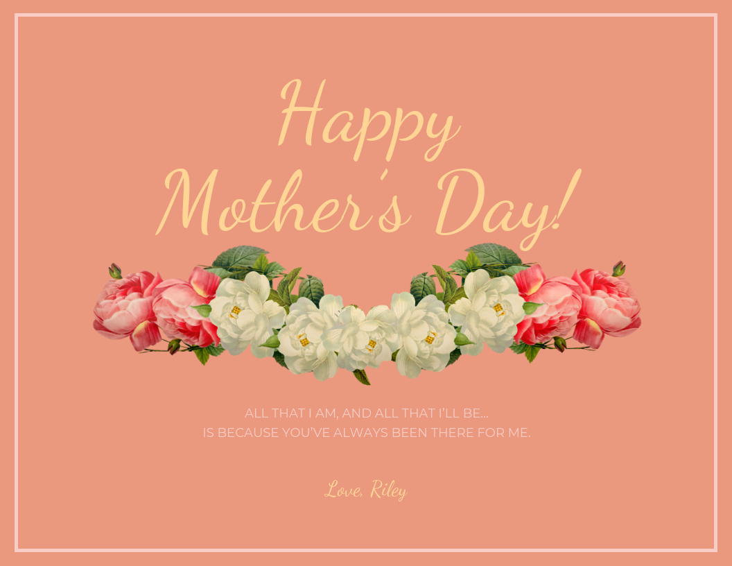 Peach Happy Mother's Day Card Template With Mothers Day Card Templates