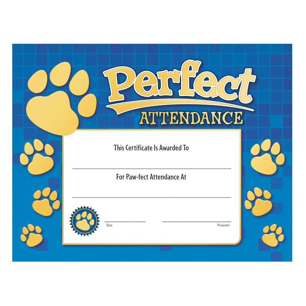 Perfect Attendance Paw Design Gold Foil Stamped Certificates – Pack Of 25 Throughout Perfect Attendance Certificate Free Template