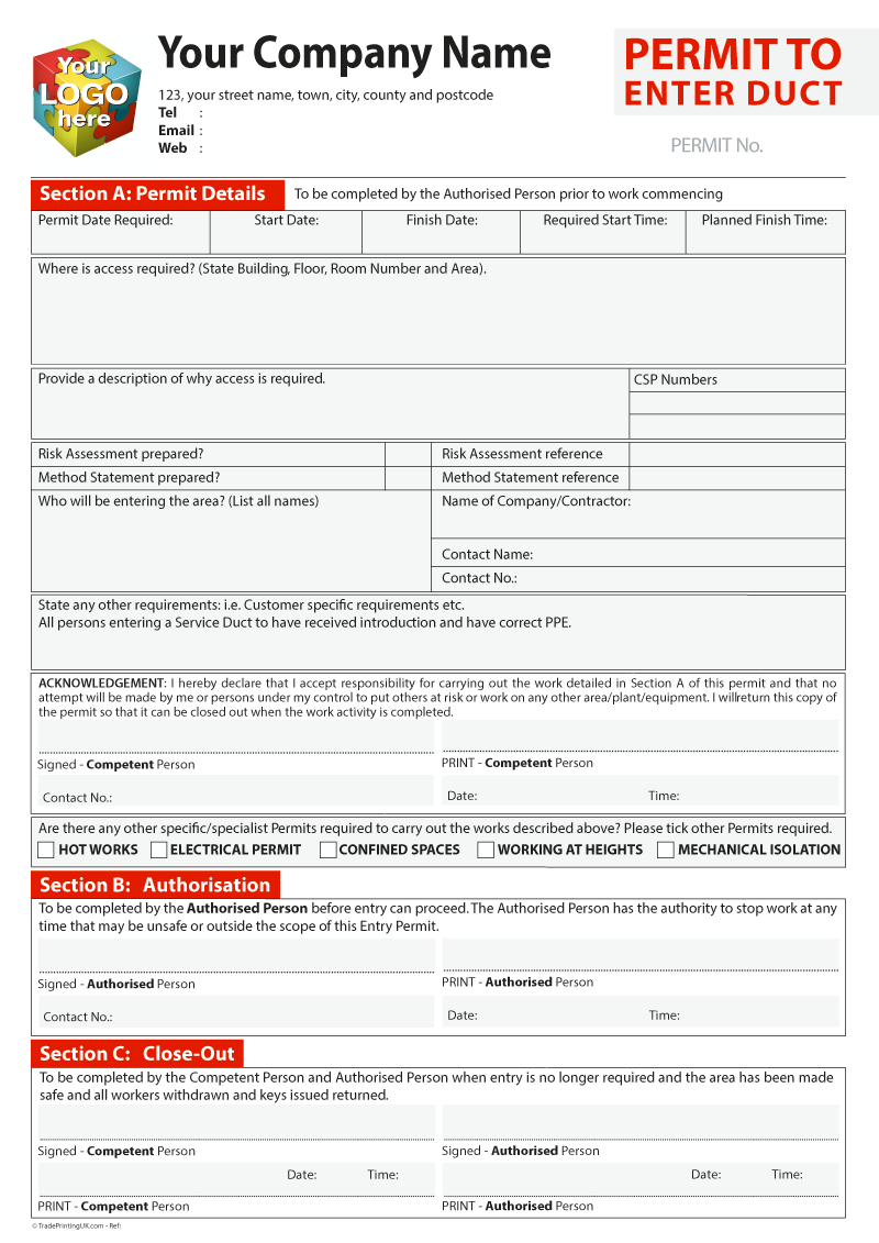 Permit To Work Template For Carbonless Printing From £40 For Electrical Isolation Certificate Template