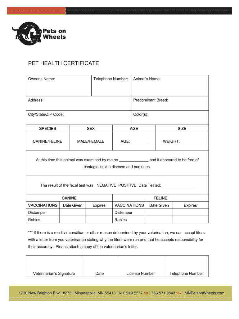Pet Health Certificate Online – Fill Online, Printable Throughout Dog Vaccination Certificate Template