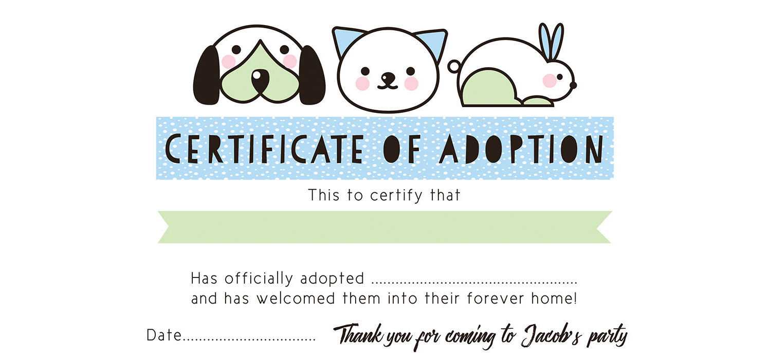 Pet Rescue Party Pretend 'adoption Certificate' – Blue Regarding Toy Adoption Certificate Template
